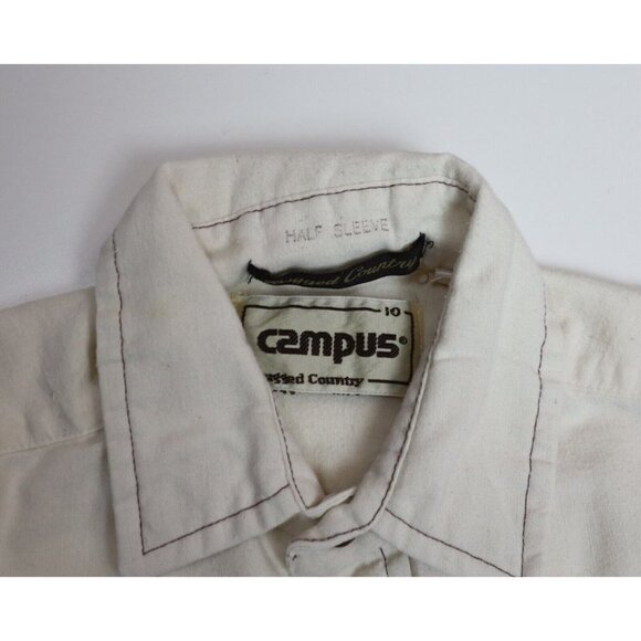 VINTAGE BOYS CREAM BEIGE SHORT SLEEVE BUTTON-UP SHIRT - CAMPUS RUGGED COUNTRY 10 - Picture 4 of 6